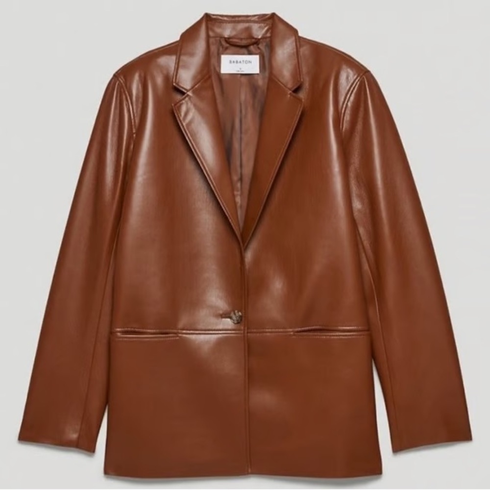 Babaton Brown Leather Blazer